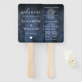 Abanico Programa de Boda Boho de Madera Rústica Azul