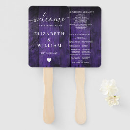 Abanico Programa de Boda Boho de Madera Rústica Púrpura