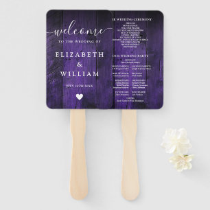 Abanico Programa de Boda Boho de Madera Rústica Púrpura