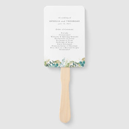 Abanico Programa de Boda Botánica de Acuarela verde azulad