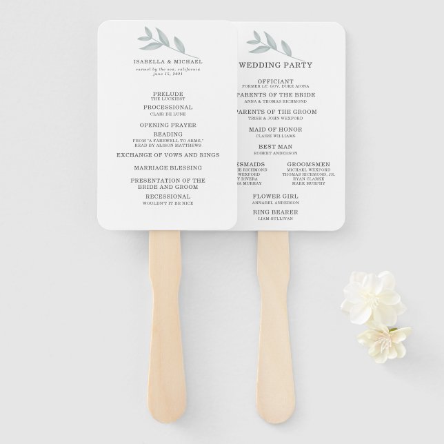 Abanico Programa de Boda Botánica de Caligrafía (Anverso y reverso)