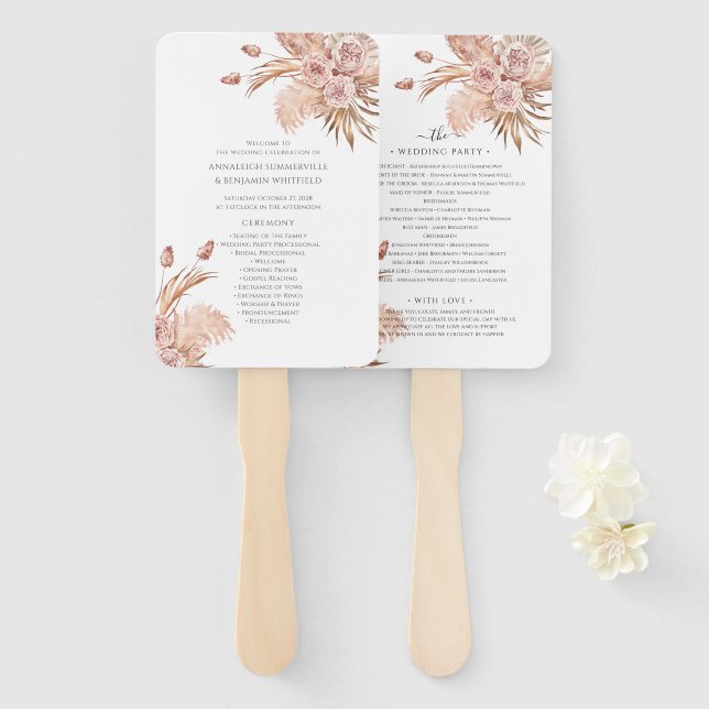 Abanico Programa de Boda Botánico de Hierba de Pampas Flor (Anverso y reverso)