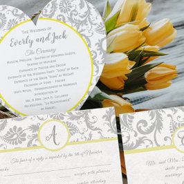 Abanico Programa de Boda Brillante Canaria Amarilla y Gris