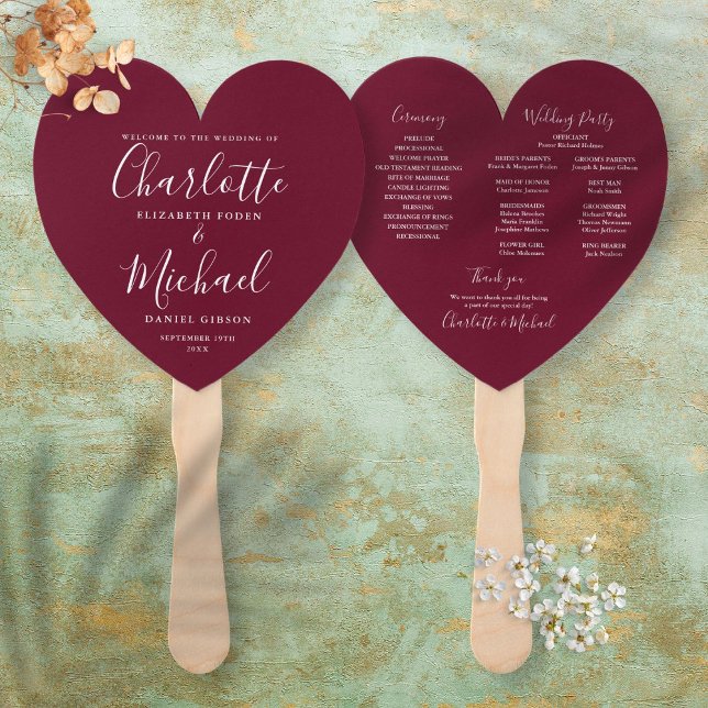 Abanico Programa de Boda Burgundy Chic Corazón (Subido por el creador)