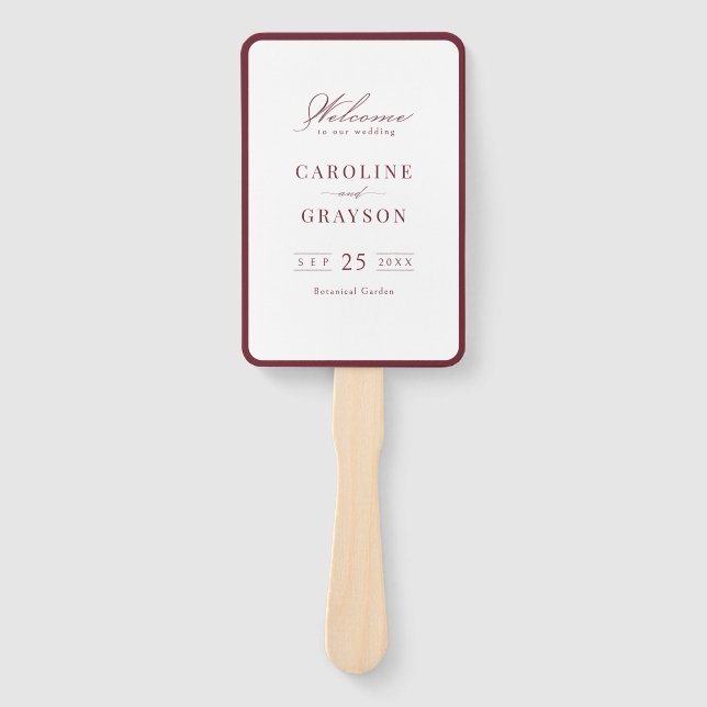 Abanico Programa de Boda Burgundy de Letra Simple y Elegan (Anverso)