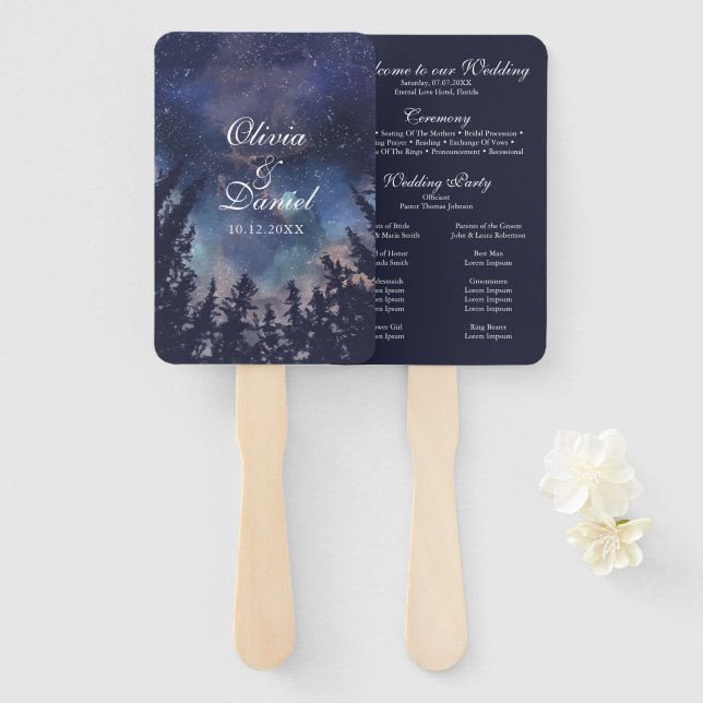 Abanico Programa de Boda Celestial del Bosque de la Noche  (Anverso y reverso)