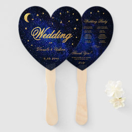 Abanico Programa de Boda Celestial Estrellas Doradas Luna