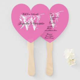 Abanico Programa de Boda Chic con Monograma en Rosa y Blan