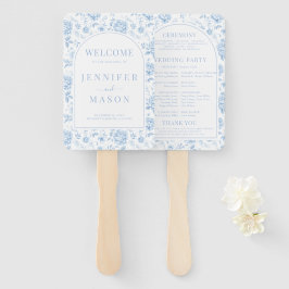 Abanico Programa de Boda Chinoiserie de Porcelana Azul