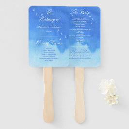 Abanico Programa de Boda Cielo de Acuarela Azul y Palomas