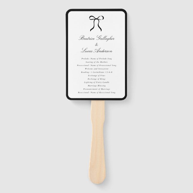 Abanico Programa de Boda Clásico con Lazo Simple (Anverso)