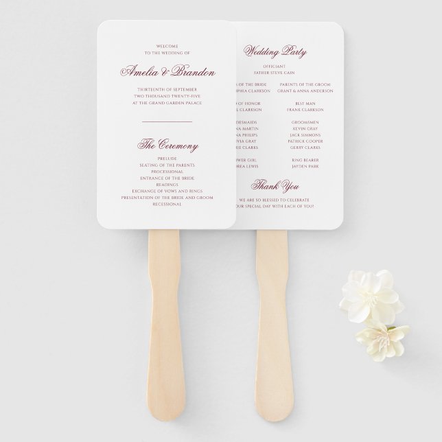 Abanico Programa de Boda Clásico con Letra Cursiva de Borg (Anverso y reverso)