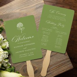 Abanico Programa de Boda Clásico de Hortensia Verde Oliva