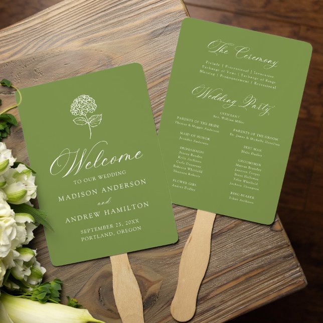 Abanico Programa de Boda Clásico de Hortensia Verde Oliva (Subido por el creador)