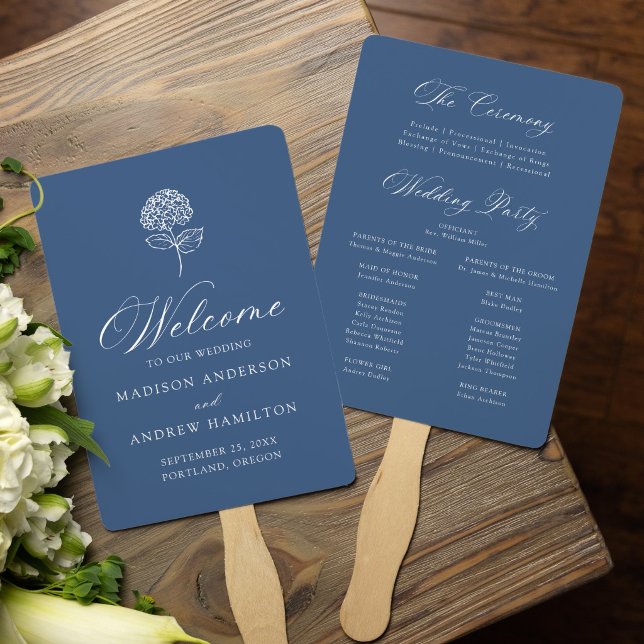Abanico Programa de Boda Clásico de Hortensias Navy (Subido por el creador)