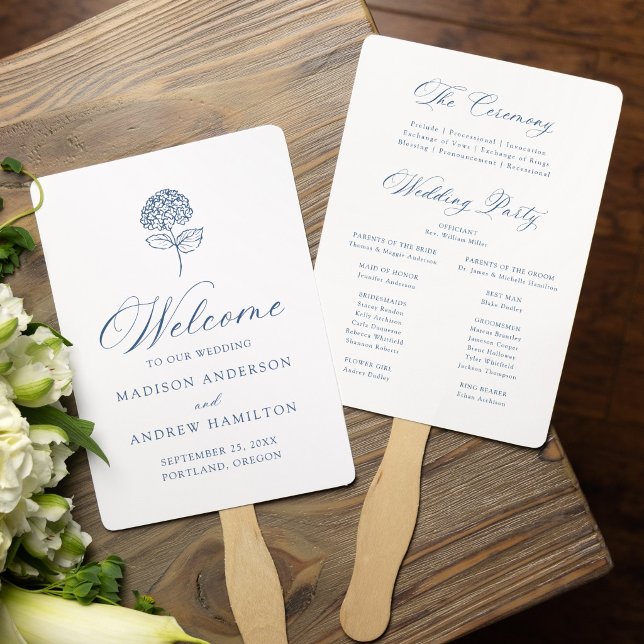 Abanico Programa de Boda Clásico de Hortensias Navy (Subido por el creador)