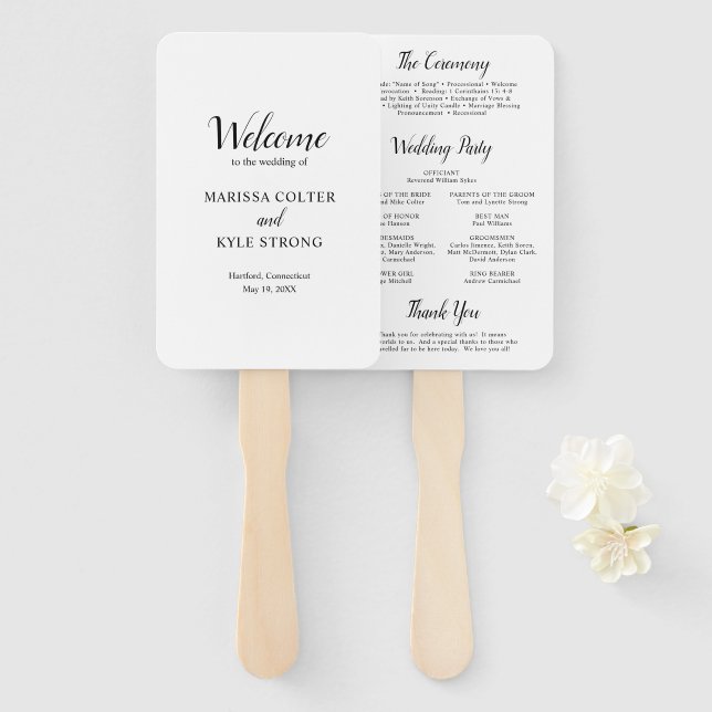 Abanico Programa de Boda Clásico Elegante (Anverso y reverso)
