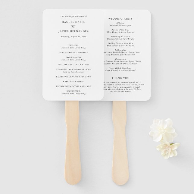 Abanico Programa de Boda Clásico Elegante (Anverso y reverso)