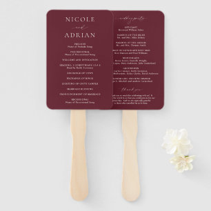 Abanico Programa de Boda Clásico Elegante de Borgoña