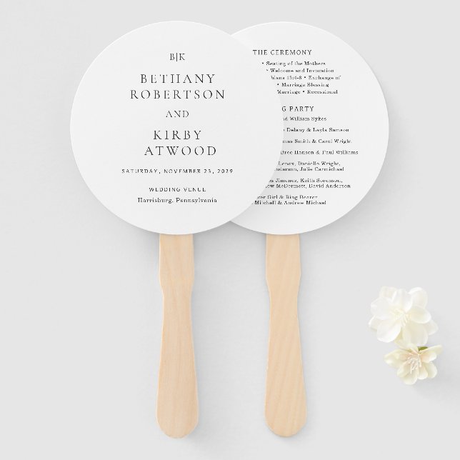 Abanico Programa de Boda Clásico Elegante en Blanco y Negr (Anverso y reverso)