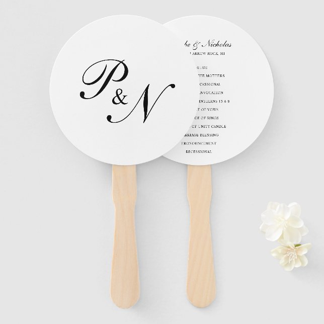 Abanico Programa de Boda Clásico Elegante en Blanco y Negr (Anverso y reverso)