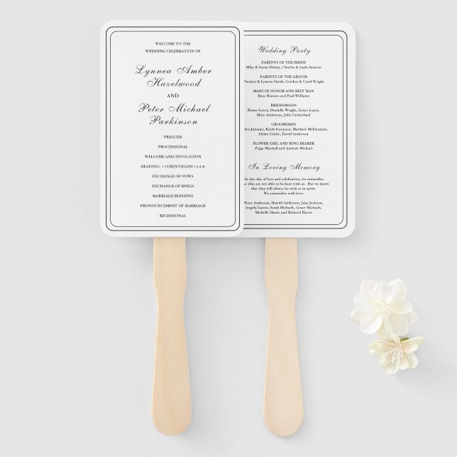 Abanico Programa de Boda Clásico en Blanco y Negro Elegant (Anverso y reverso)