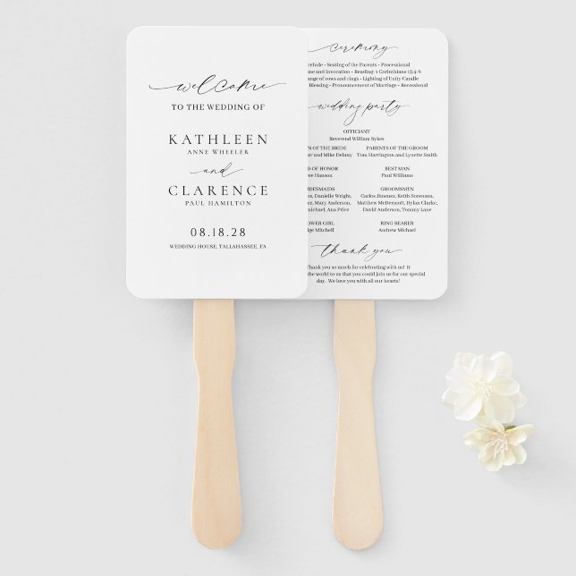 Abanico Programa de Boda Clásico en Blanco y Negro Elegant (Anverso y reverso)