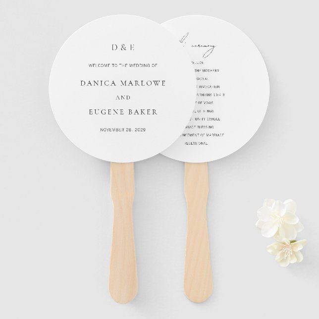 Abanico Programa de Boda Clásico en Blanco y Negro Elegant (Anverso y reverso)