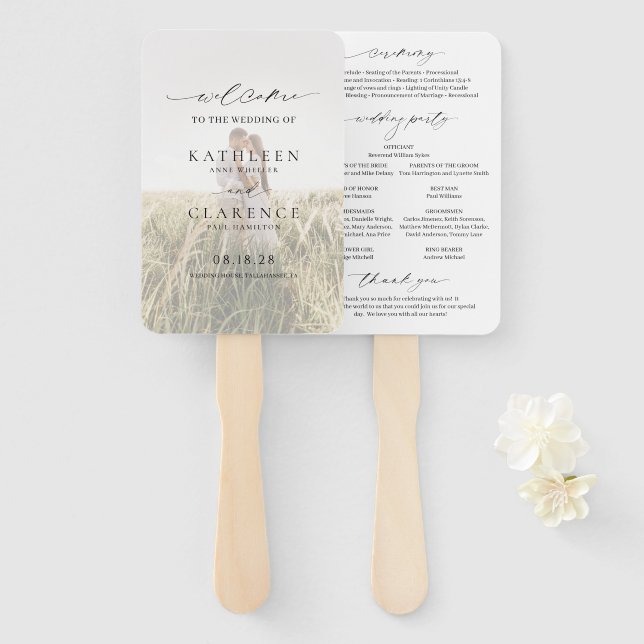 Abanico Programa de Boda Clásico en Blanco y Negro Elegant (Anverso y reverso)