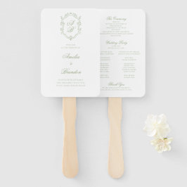 Abanico Programa de Boda Clásico Verde Salvia con Cresta d