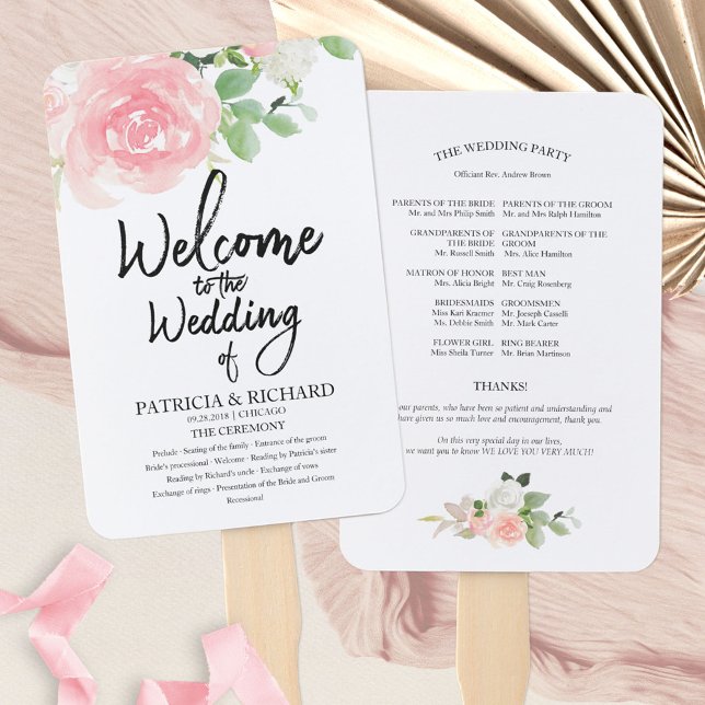 Abanico Programa de Boda con Acuarela Floral de Rosas con  (Subido por el creador)