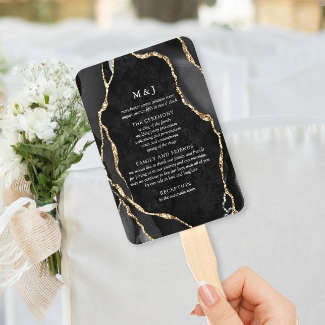 Abanico Programa de Boda con Ágata Negro y Dorado (Subido por el creador)