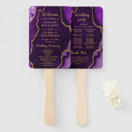 Abanico Programa de Boda con Ágata Púrpura y Dorada