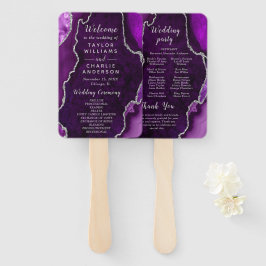 Abanico Programa de Boda con Ágata Púrpura y Plata