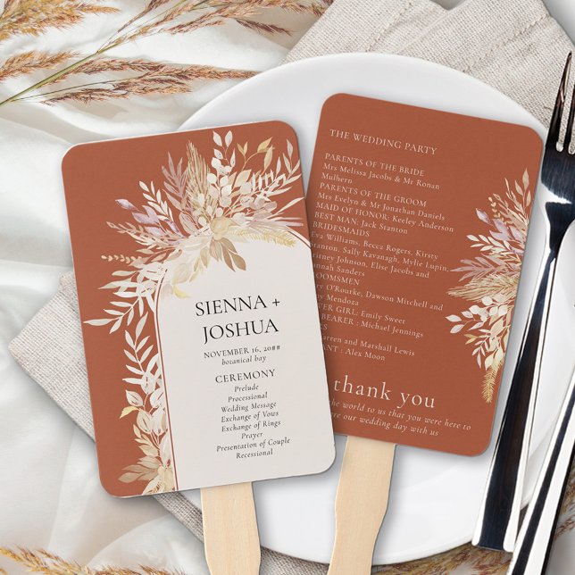 Abanico Programa de Boda con Arco Botánico Elegante de Ter (Hand fans with the order of the day, additional information and special thanks)
