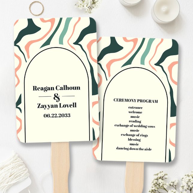 Abanico Programa de Boda con Arco de Remolino Retro Verde  (Subido por el creador)