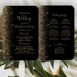 Abanico Programa de Boda con Borde de Brillo Dorado y Negr