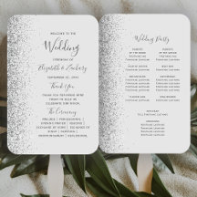 Programa de Boda con Borde de Brillo Plateado Gris