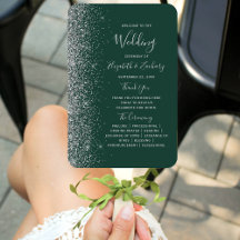 Programa de Boda con Borde de Brillo Plateado Verd