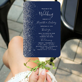 Abanico Programa de Boda con Borde de Purpurina Azul Marin
