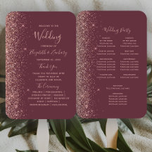 Programa de Boda con Borde de Purpurina de Oro Ros