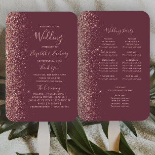 Abanico Programa de Boda con Borde de Purpurina de Oro Ros