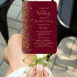 Abanico Programa de Boda con Borde de Purpurina Dorada Roj