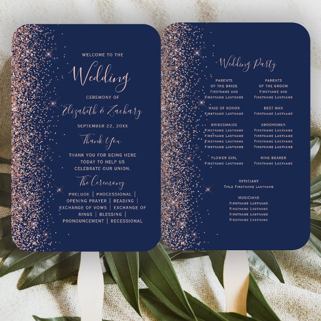 Abanico Programa de Boda con Borde de Purpurina Dorado Ros (Subido por el creador)