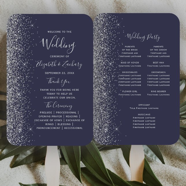Abanico Programa de Boda con Borde de Purpurina Plateada A (Subido por el creador)