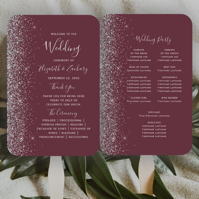 Abanico Programa de Boda con Borde de Purpurina Plateada B (Subido por el creador)