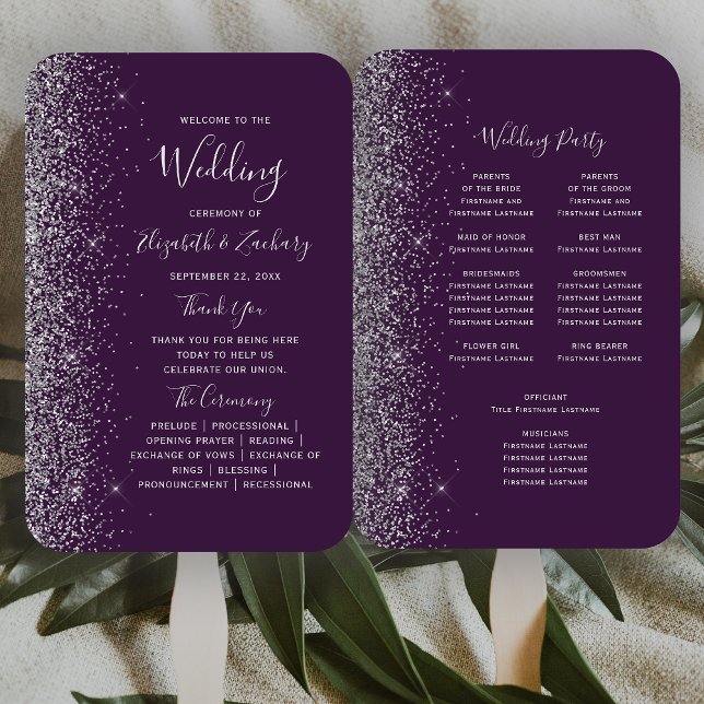 Abanico Programa de Boda con Borde de Purpurina Plateada y (Subido por el creador)