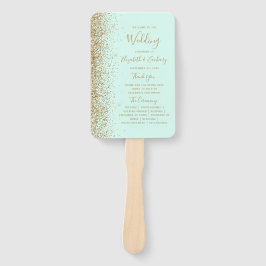Abanico Programa de Boda con Brillo Dorado Verde Menta