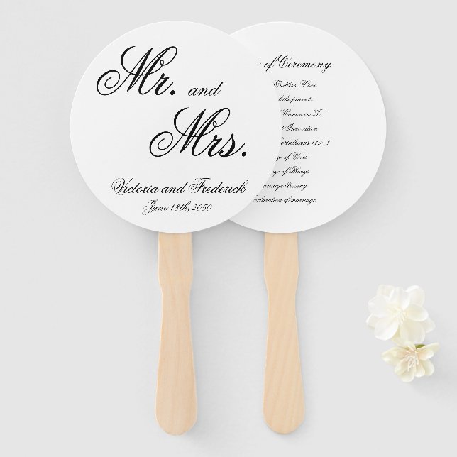 Abanico Programa de Boda con Caligrafía Elegante para Sr.  (Anverso y reverso)