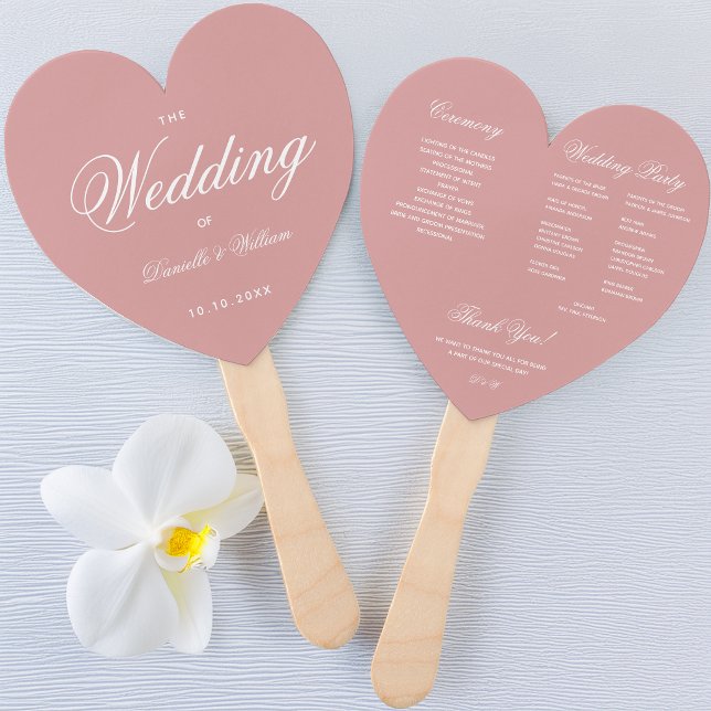 Abanico Programa de Boda con Corazón de Tinta Rosa Elegant (Subido por el creador)